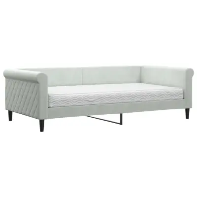 vidaXL Dnevna postelja z vzmetnico svetlo siva 100x200 cm žamet