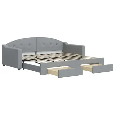 vidaXL Izvlečna dnevna postelja s predali svetlo siva 90x190 cm blago