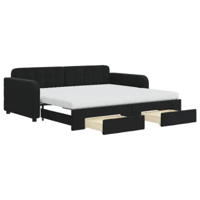 vidaXL Izvlečna dnevna postelja s predali črna 90x190 cm žamet