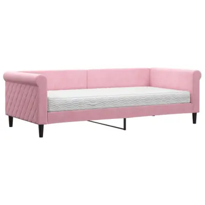 vidaXL Dnevna postelja z vzmetnico roza 90x200 cm žamet
