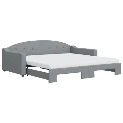 vidaXL Izvlečna dnevna postelja z vzmetnicami siva 100x200 cm blago