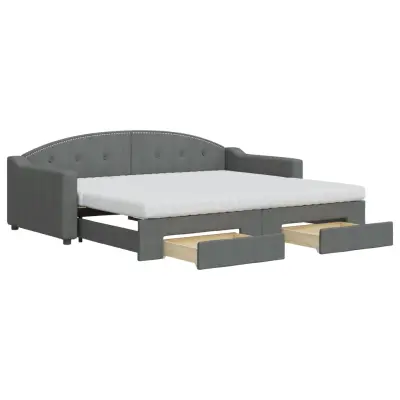 vidaXL Izvlečna dnevna postelja s predali temno siva 90x200 cm blago
