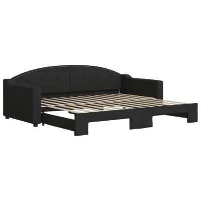 vidaXL Izvlečna dnevna postelja črna 90x200 cm blago