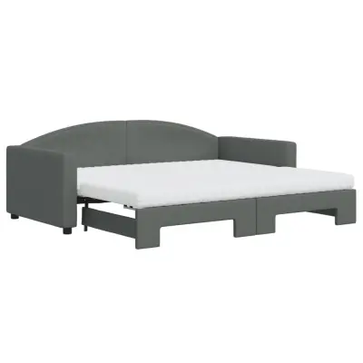 vidaXL Izvlečna dnevna postelja z vzmetnicami tm. siva 90x190 cm blago