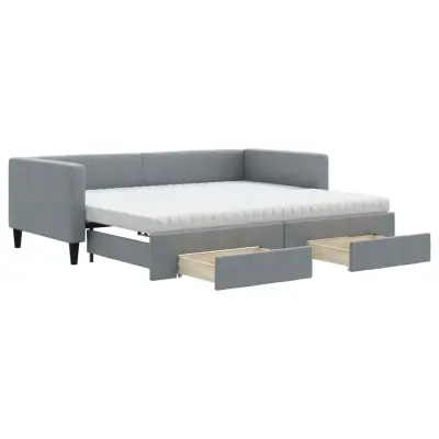 vidaXL Izvlečna dnevna postelja s predali svetlo siva 90x200 cm blago