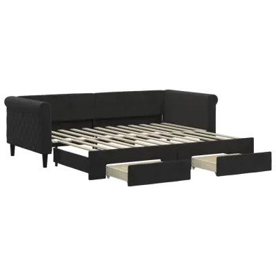 vidaXL Izvlečna dnevna postelja s predali črna 90x200 cm žamet