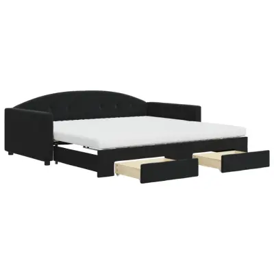 vidaXL Izvlečna dnevna postelja s predali črna 100x200 cm žamet
