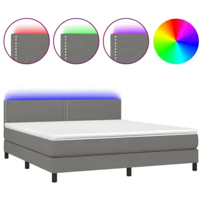 vidaXL Box spring postelja z vzmetnico LED temno siva 160x200 cm blago