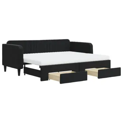 vidaXL Izvlečna dnevna postelja s predali črna 90x200 cm žamet