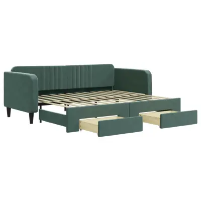 vidaXL Izvlečna dnevna postelja s predali temno zelena 90x200 cm žamet