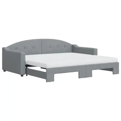 vidaXL Izvlečna dnevna postelja z vzmetnicami sv. siva 90x190 cm blago