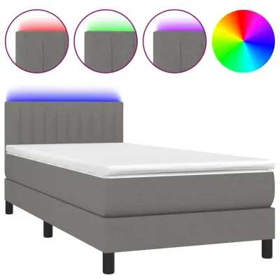 vidaXL Box spring postelja z vzmetnico LED temno siva 80x200 cm blago