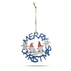 Lesena viseča božična dekoracija škrata 10 cm modra