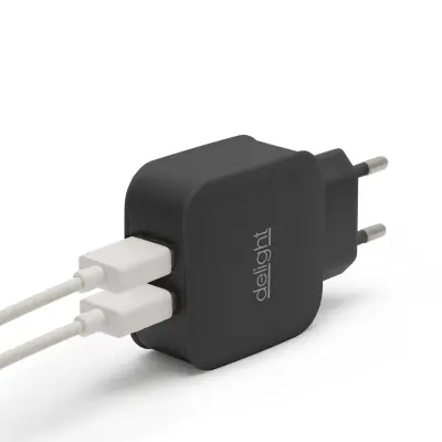 USB napajalnik 2x USB 2.1A črn