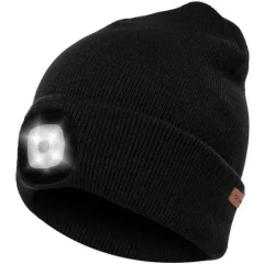 Zimska kapa s polnilno LED svetilko črna