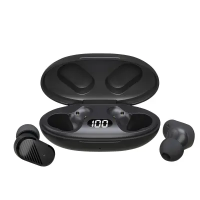 Brezžične bluetooth 5.3 slušalke IPX4 s polnilno postajo in LCD zaslonom črne