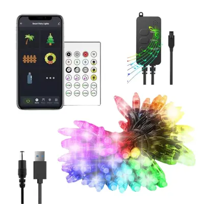 Pametni svetlobni niz Tuya USB 50 RGBIC LED diod 5 m Wi-Fi, Bluetooth vsaka LED svoja barva