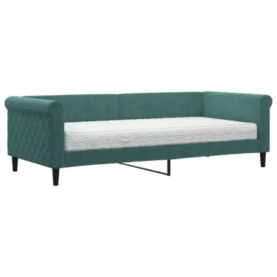 vidaXL Dnevna postelja z vzmetnico temno zelena 90x200 cm žamet