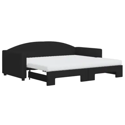 vidaXL Izvlečna dnevna postelja z vzmetnicami črna 90x190 cm blago