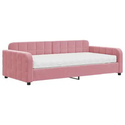 vidaXL Dnevna postelja z vzmetnico roza 100x200 cm žamet