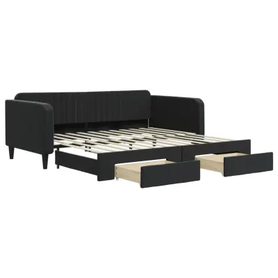 vidaXL Izvlečna dnevna postelja s predali črna 100x200 cm žamet
