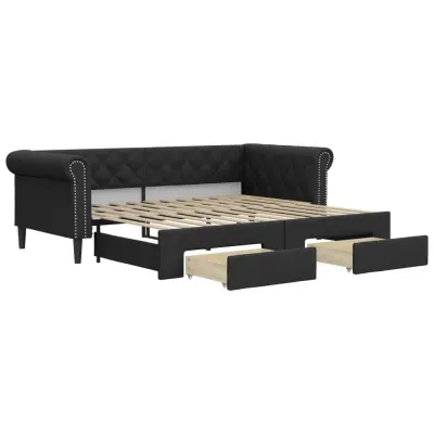 vidaXL Izvlečna dnevna postelja s predali črna 90x200 cm um. usnje