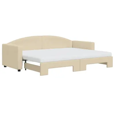 vidaXL Izvlečna dnevna postelja z vzmetnico krem 80x200 cm blago