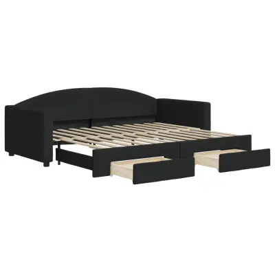 vidaXL Izvlečna dnevna postelja s predali črna 90x200 cm blago