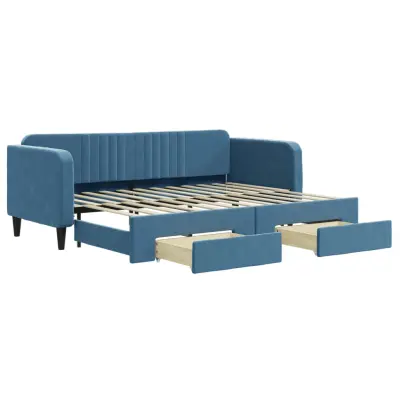 vidaXL Izvlečna dnevna postelja s predali modra 80x200 cm žamet