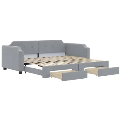 vidaXL Izvlečna dnevna postelja s predali svetlo siva 90x200 cm blago