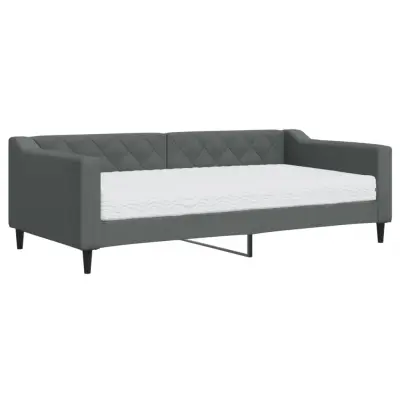 vidaXL Dnevna postelja z vzmetnico temno siva 90x190 cm blago