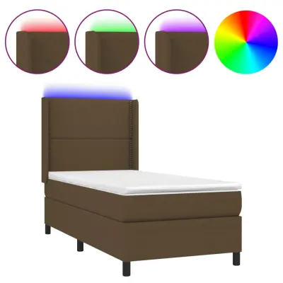 vidaXL Box spring postelja z vzmetnico LED temno rjava 90x190 cm blago