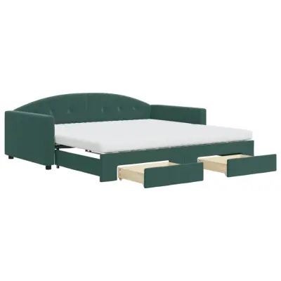 vidaXL Izvlečna dnevna postelja s predali tm. zelena 100x200 cm žamet