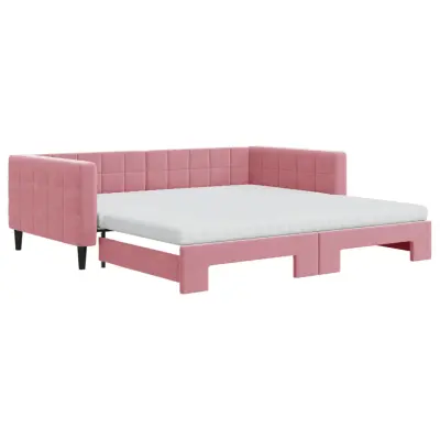 vidaXL Izvlečna dnevna postelja z vzmetnicami roza 100x200 cm žamet