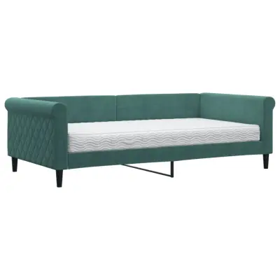 vidaXL Dnevna postelja z vzmetnico temno zelena 100x200 cm žamet