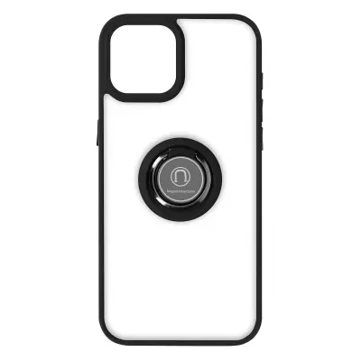 Ovitek za iPhone 15 Plus, kovinski nosilec obroca, serija Ringrip - crna