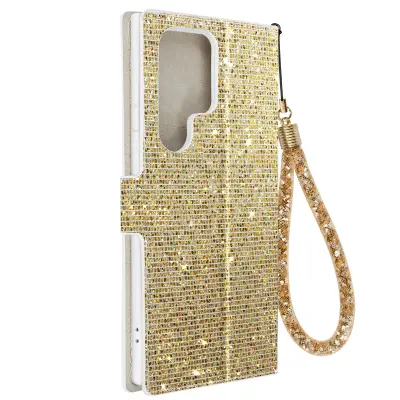 Samsung S23 Ultra Glitter Ovitek z vgrajeno denarnico, Disco Glam Gold Edition