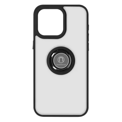 Ovitek za iPhone 15 Pro, kovinski nosilec obroca, serija Ringrip - crna