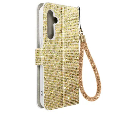 Ovitek z blešcicami za Samsung A54 5G, vgrajena denarnica, Disco Glam Edition - zlata