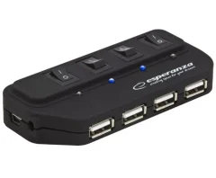 USB hub ESPERANZA 4-portni 2.0 s stikali, črne barve