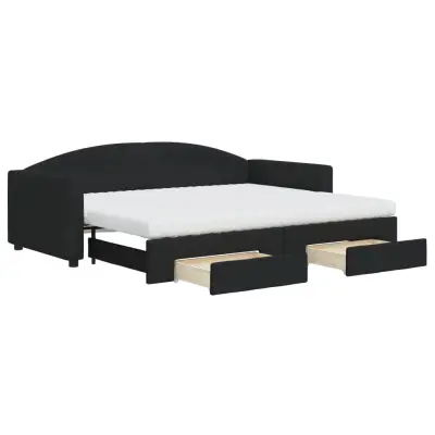 vidaXL Izvlečna dnevna postelja s predali črna 90x200 cm blago