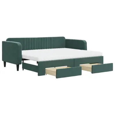 vidaXL Izvlečna dnevna postelja s predali temno zelena 90x200 cm žamet