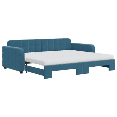 vidaXL Izvlečna dnevna postelja z vzmetnicami modra 90x200 cm žamet