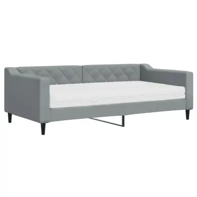 vidaXL Dnevna postelja z vzmetnico svetlo siva 90x190 cm blago