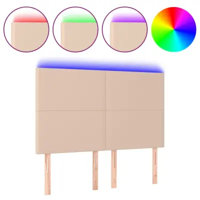vidaXL LED posteljno vzglavje kapučino 144x5x118/128 cm umetno usnje
