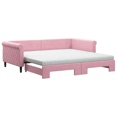 vidaXL Izvlečna dnevna postelja z vzmetnicami roza 100x200 cm žamet
