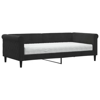 vidaXL Dnevna postelja z vzmetnico črna 90x190 cm žamet