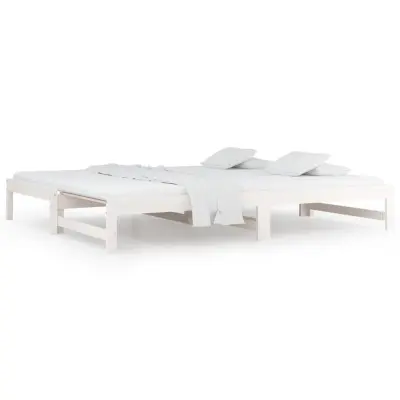 vidaXL Izvlečna dnevna postelja bela 2x(90x200) cm trdna borovina