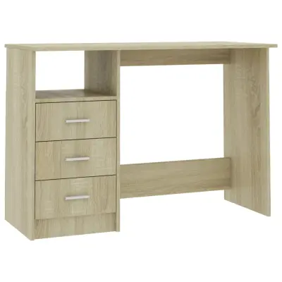 vidaXL Pisalna miza s predali sonoma hrast 110x50x76 cm iverna plošča
