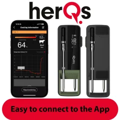 HerQs - Double Max - Termometer za žar - Kuhinjski termometer, žar, digitalni, temperatura jedra, termometer za meso, Bluetooth, aplikacija, brezžični, termometer